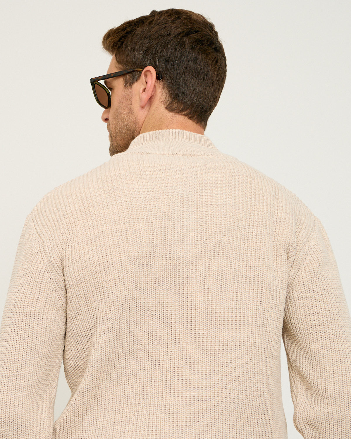 Beige Knitted Wool Zipneck Sweater