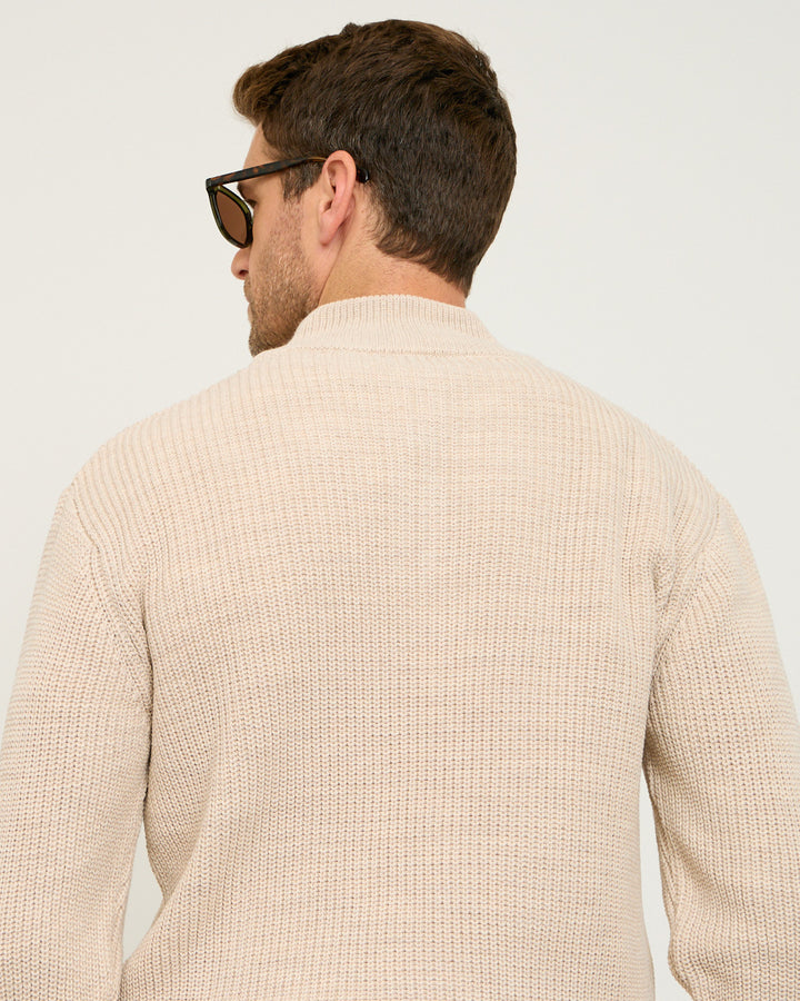 Beige Knitted Wool Zipneck Sweater