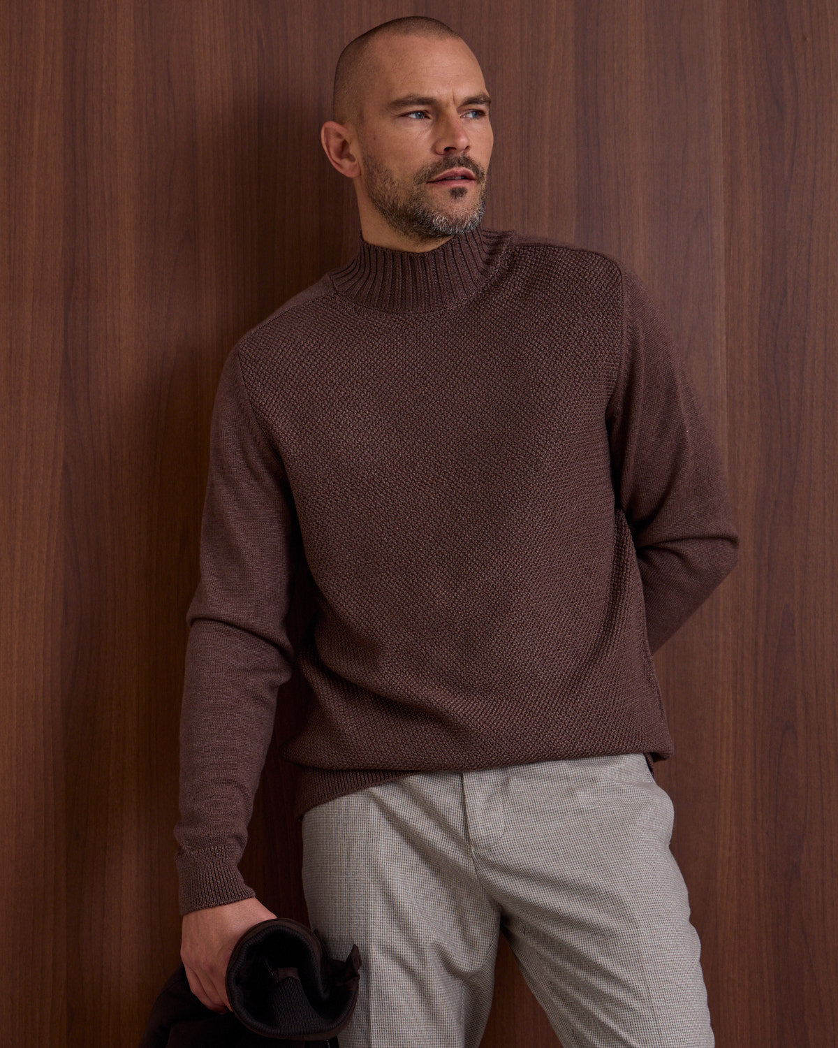 Brown Calm Structured High Neck Sweater