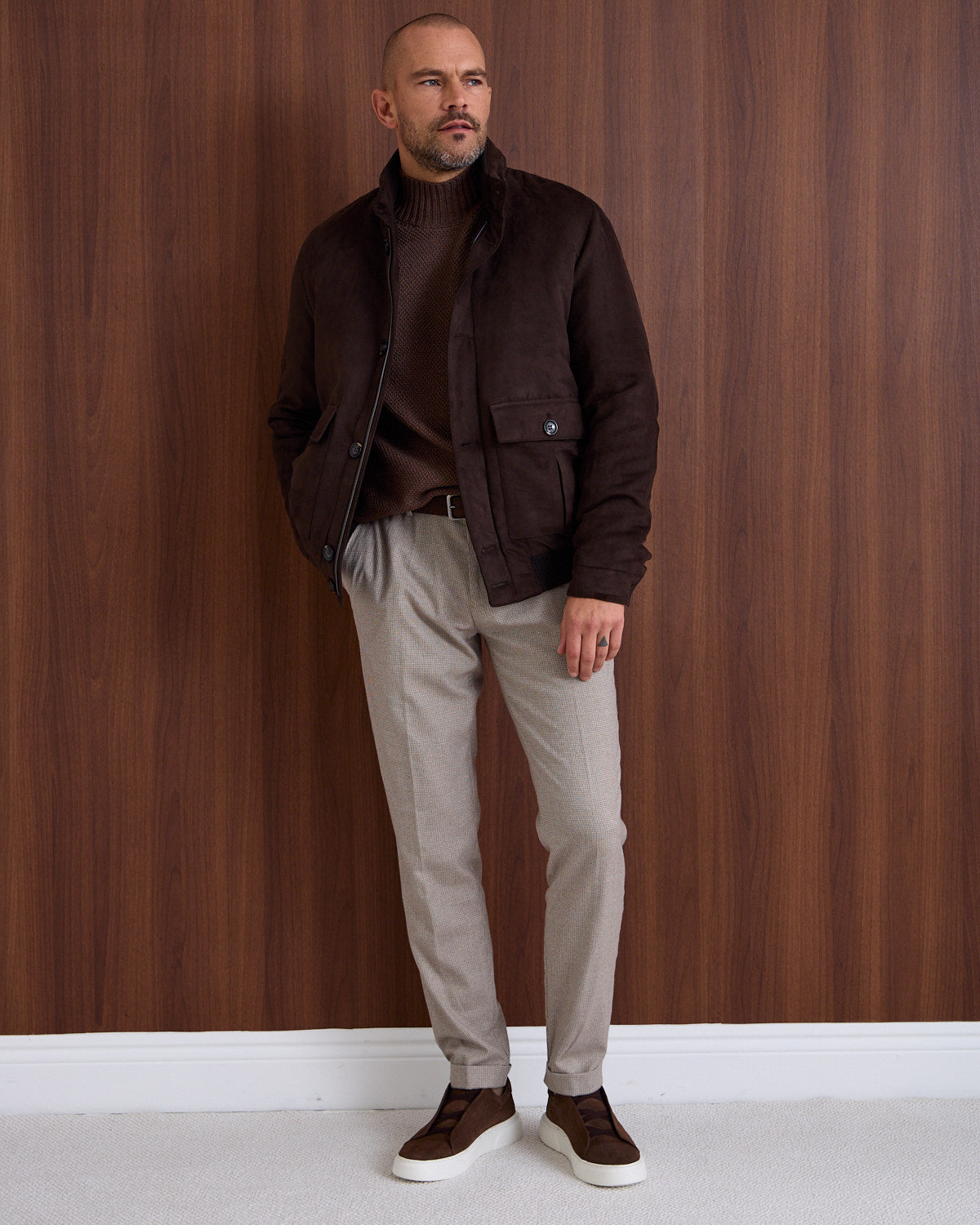 Brown Calm Structured High Neck Sweater