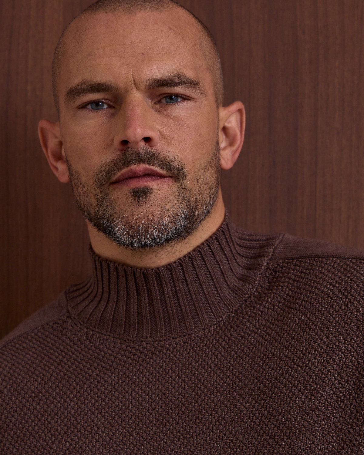 Brown Calm Structured High Neck Sweater