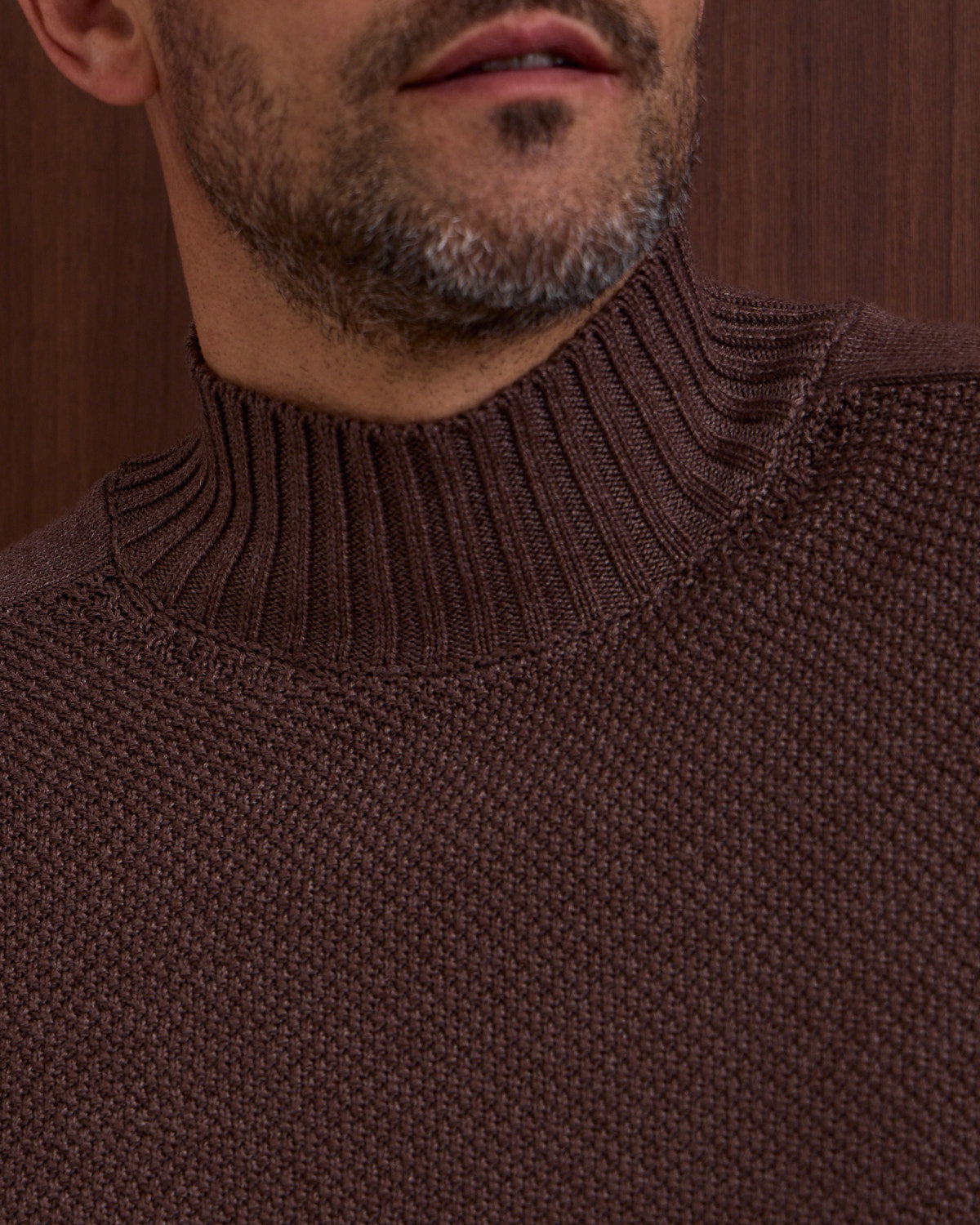 Brown Calm Structured High Neck Sweater