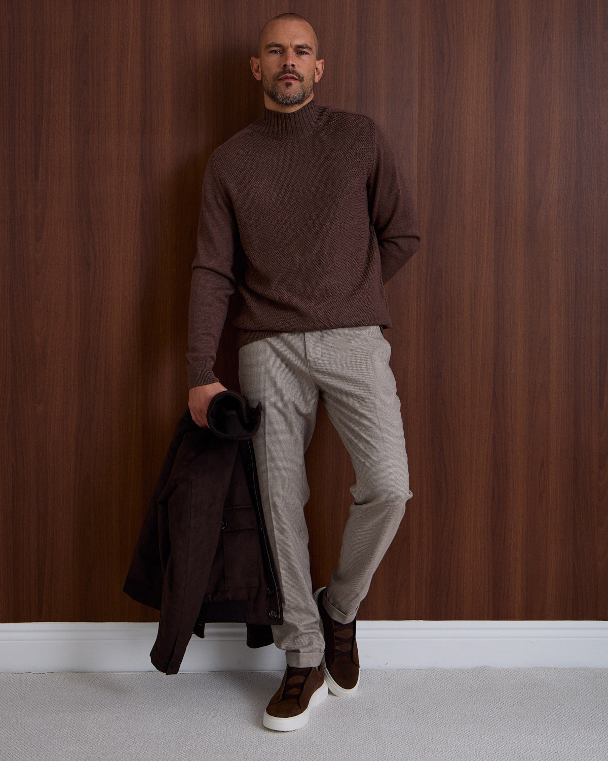 Brown Calm Structured High Neck Sweater