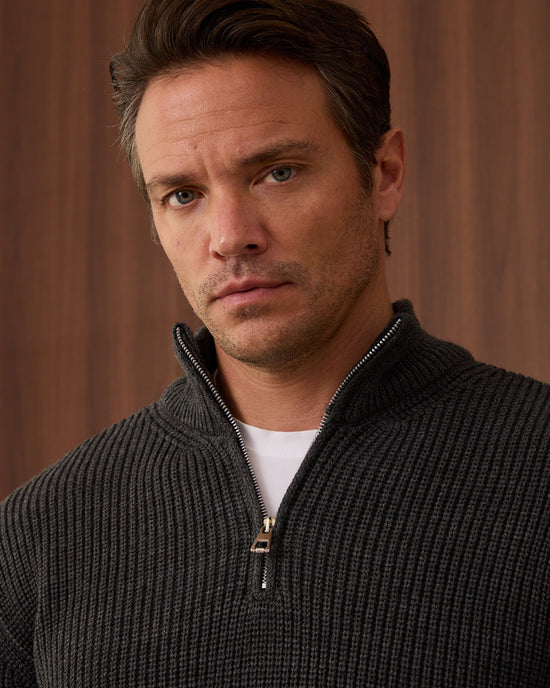 Charcoal Knitted Wool Zipneck Sweater