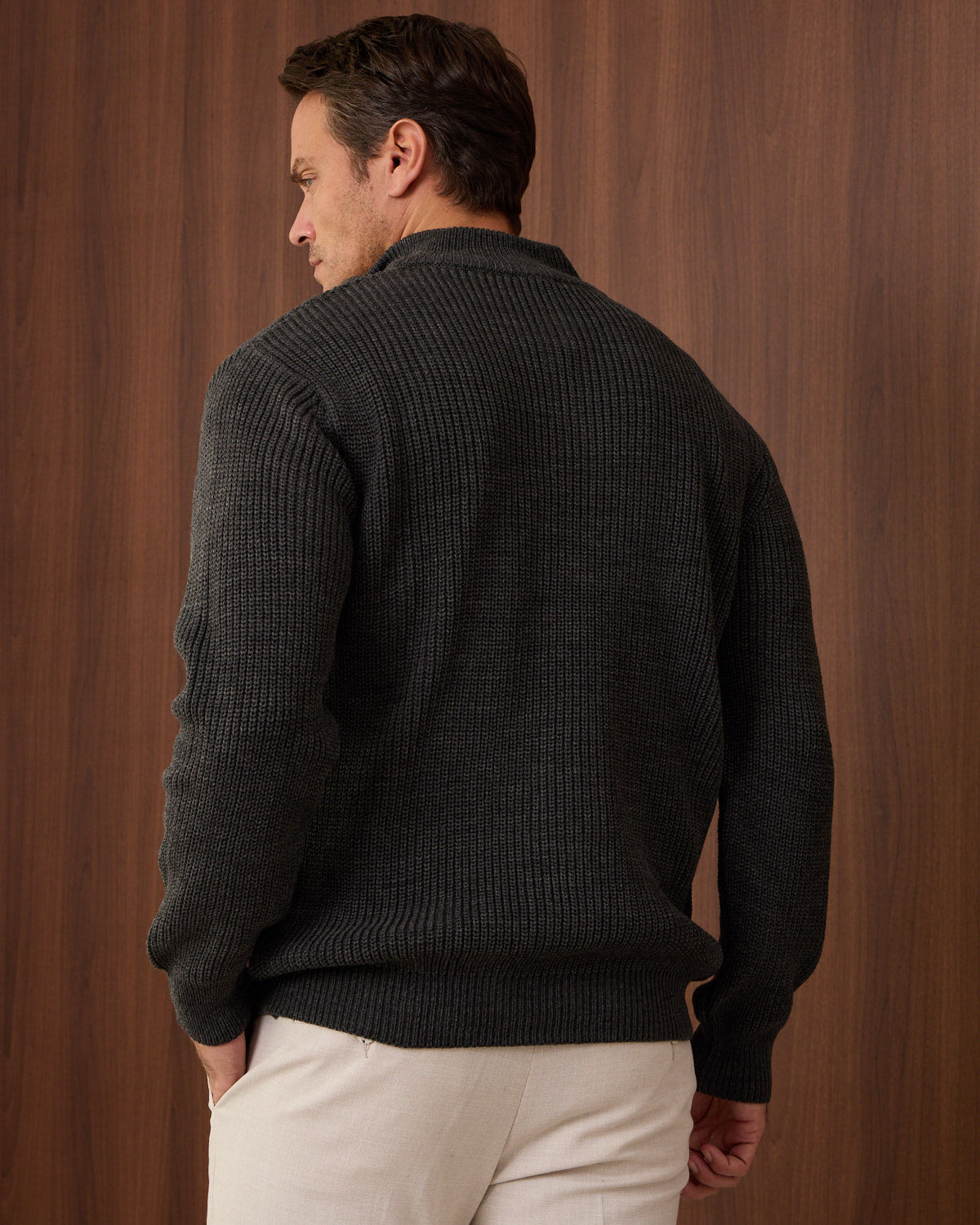 Charcoal Knitted Wool Zipneck Sweater