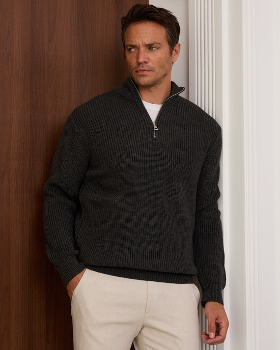 Charcoal Knitted Wool Zipneck Sweater