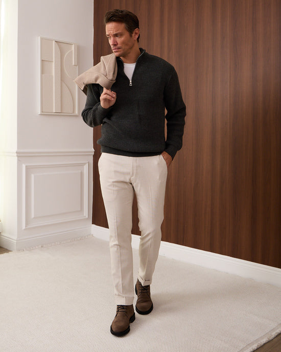 Charcoal Knitted Wool Zipneck Sweater