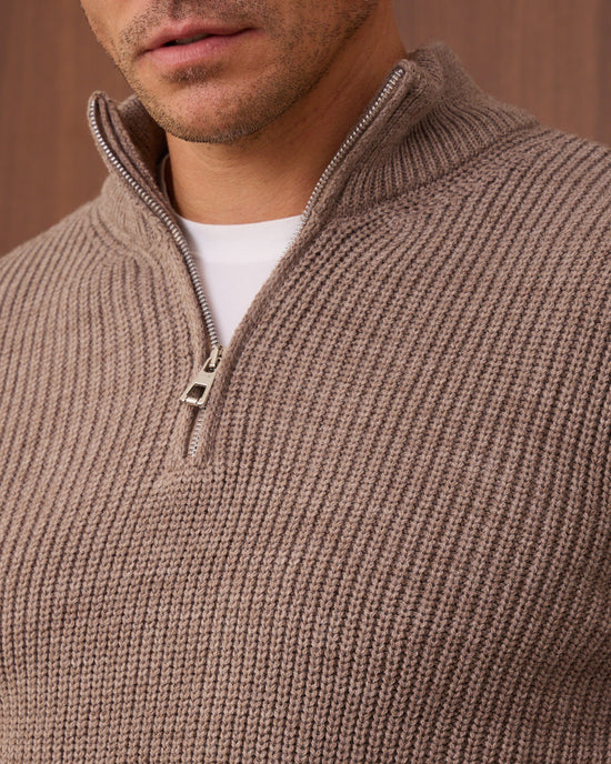 Mocha Knitted Wool Zipneck Sweater
