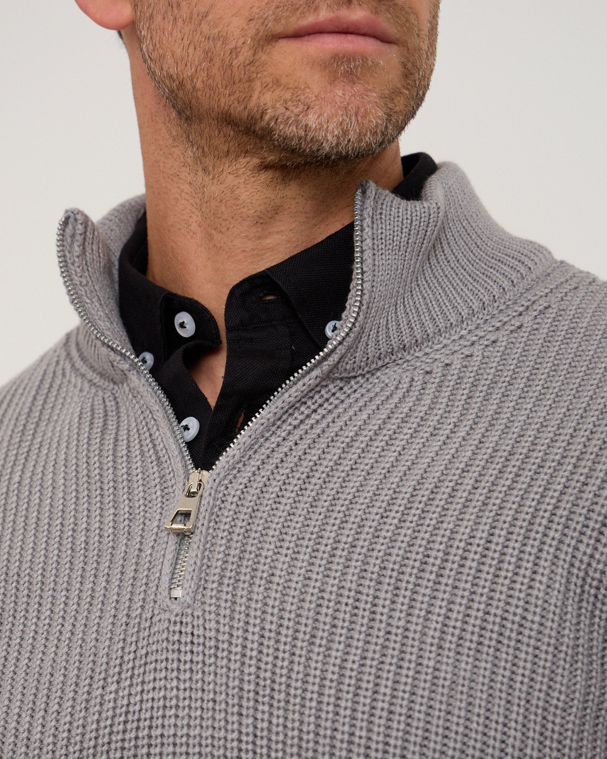 Grey Knitted Wool Zipneck Sweater