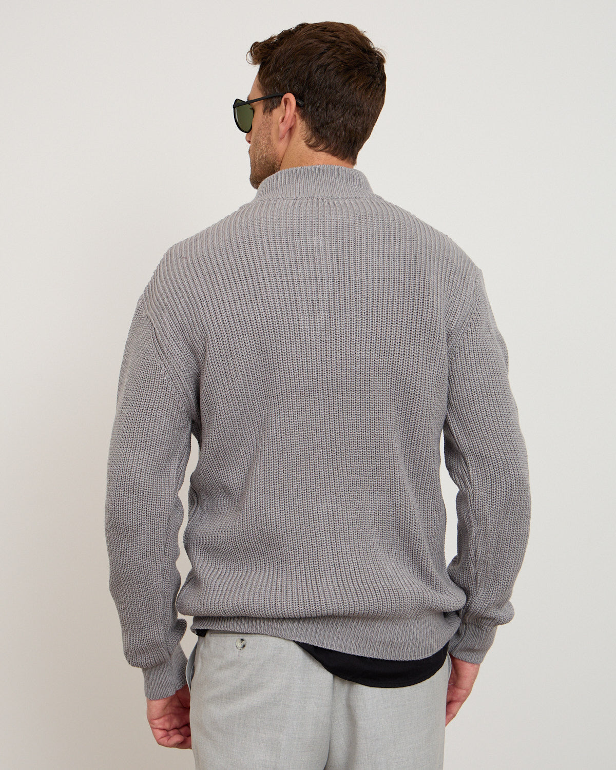 Grey Knitted Wool Zipneck Sweater