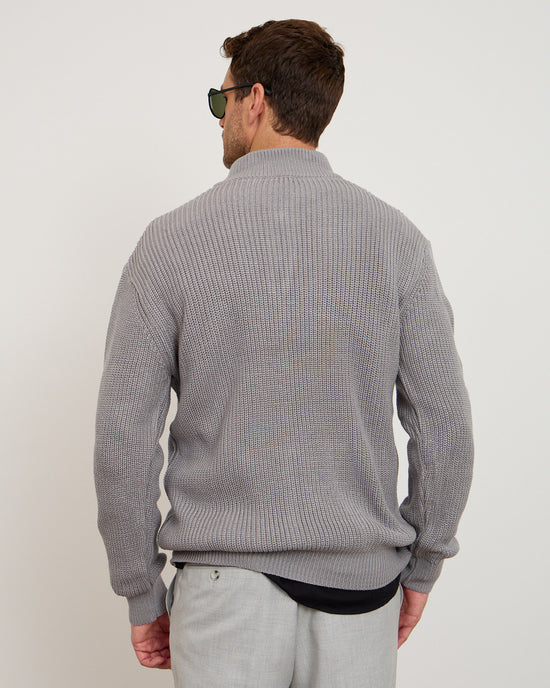 Grey Knitted Wool Zipneck Sweater