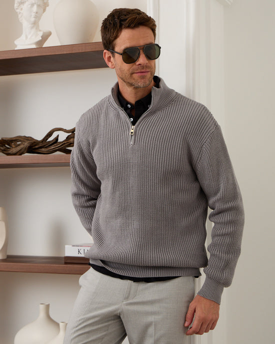 Grey Knitted Wool Zipneck Sweater