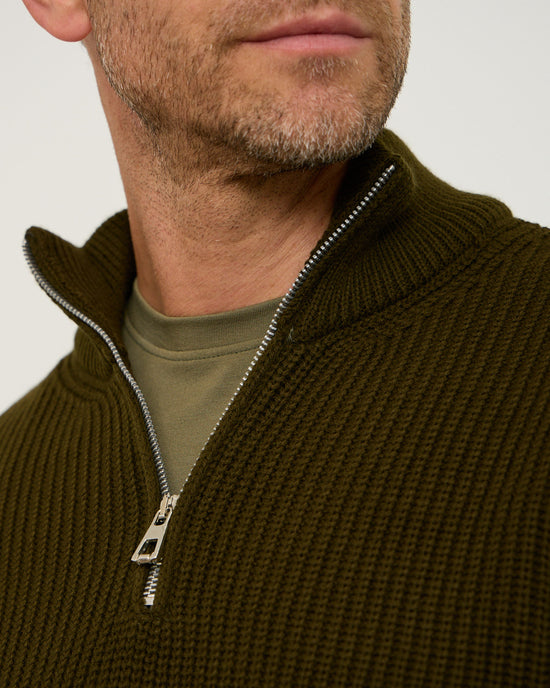 Olive Knitted Wool Zipneck Sweater