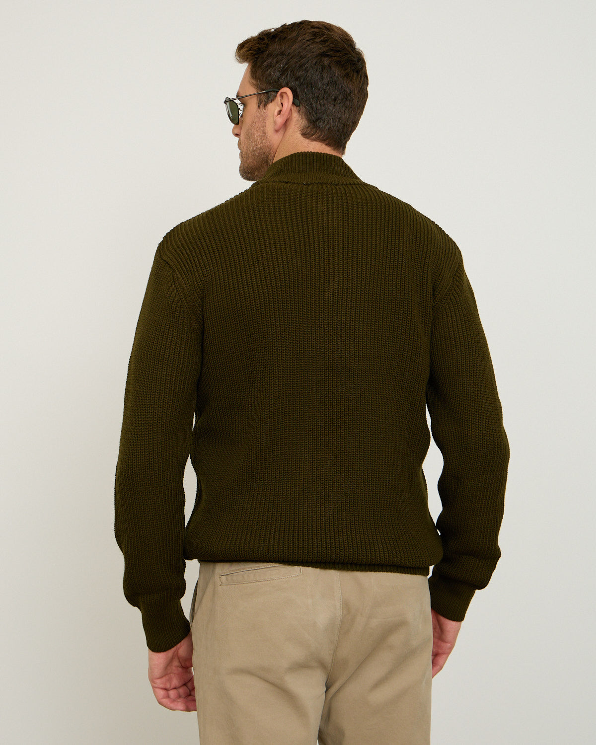 Olive Knitted Wool Zipneck Sweater