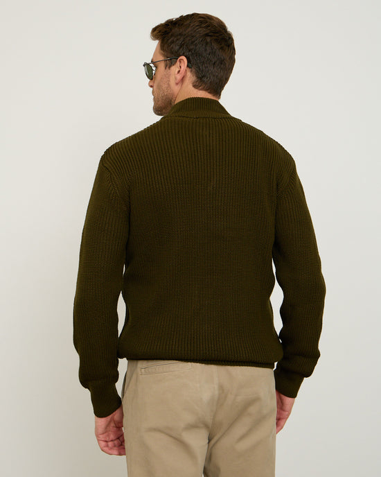 Olive Knitted Wool Zipneck Sweater