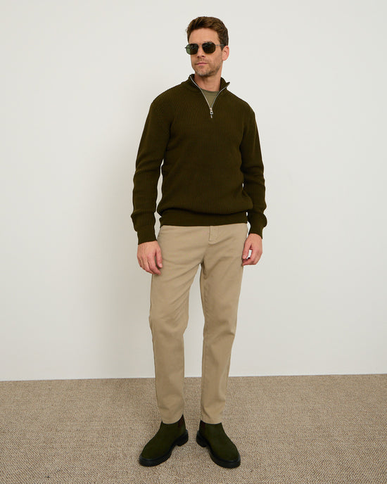 Olive Knitted Wool Zipneck Sweater
